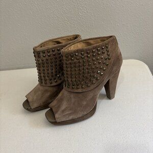 Kenneth Cole Reaction Open Toe Booties Studded Women 8 Soft Brown Leather Upper